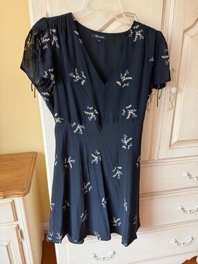 Madewell Black Mini Dress with Blue and Cream Floral Print